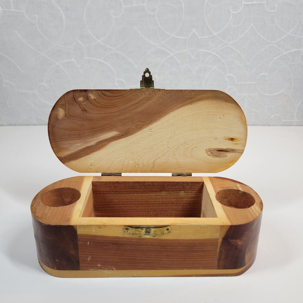 Vintage Mango Wood Box Two Tone Brown Trinket Jewelry Hinged Closure Hollywood